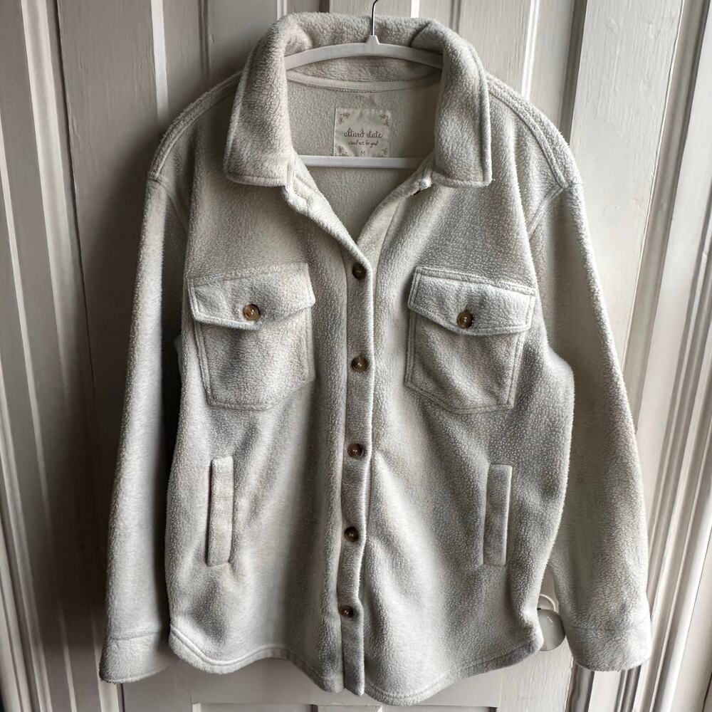 Alter’d State Cream Teddy Fleece Shirt Jacket / Shacket - Picture 2 of 8